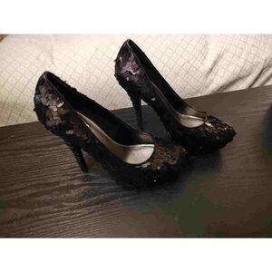 Rachel Roy black sequin designer pumps 9*